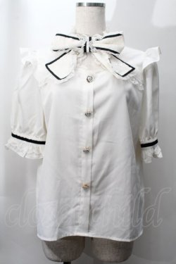 画像1: Rojita / ハート釦配色ラインリボンブラウス  白 S-25-09-27-037-LO-BL-AS-ZS