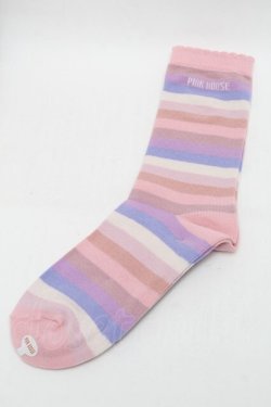 画像2: PINK HOUSE / ロゴ入りミックスボーダーソックス  ピンク S-25-09-29-005-LO-ZA-HR-ZS