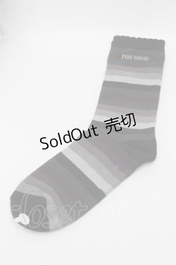 画像1: PINK HOUSE / ロゴ入りミックスボーダーソックス  黒 S-25-09-29-006-LO-ZA-HR-ZS