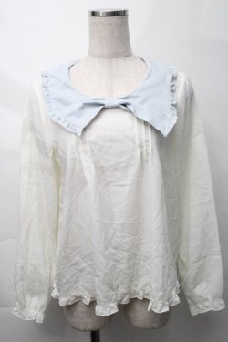 画像1: Amavel / リボン襟ブラウス  サックスｘキナリ S-25-09-29-043-CA-BL-HR-ZS