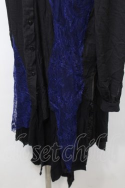 画像4: DARK RED  RUM / 襟鱗デザインレース切替シャツ  黒ｘ青 S-25-09-29-047-HN-BL-HR-ZS