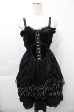 画像1: LOLITA / チュール重ねベロア切替ジャンパースカート  黒 S-25-09-29-065-LO-JA-HR-ZS