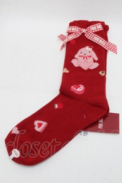 画像1: PINK HOUSE / sweets lop ear bunnyソックス  赤 S-25-09-29-010-LO-ZA-HR-ZS