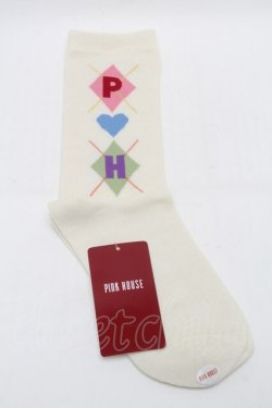 画像1: PINK HOUSE / PHロゴアーガイル柄ソックス  アイボリー S-25-09-29-002-LO-ZA-HR-ZS