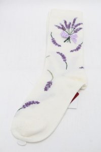 PINK HOUSE / ラベンダーモチーフソックス  アイボリー S-25-09-29-004-LO-ZA-HR-ZS