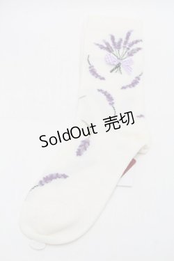 画像1: PINK HOUSE / ラベンダーモチーフソックス  アイボリー S-25-09-29-004-LO-ZA-HR-ZS