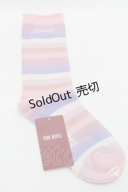 画像1: PINK HOUSE / ロゴ入りミックスボーダーソックス  ピンク S-25-09-29-005-LO-ZA-HR-ZS