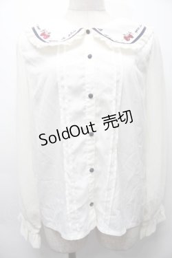 画像1: axes femme POETIQUE / リボン付ストロベリー刺繍ブラウス  オフ S-25-10-01-033-AX-BL-AS-ZS