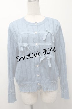 画像1: Jane Marple / リボン透かしカーディガン  ブルー S-25-10-01-036-JM-TO-AS-ZS