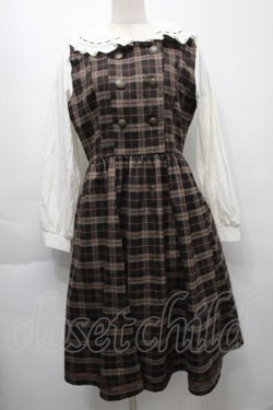 画像1: axes femme POETIQUE / ダブルボタンチェックワンピース  ブラウン S-25-10-01-041-AX-OP-AS-ZS