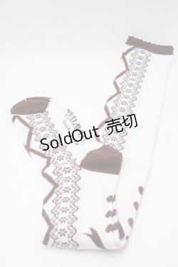 画像1: axes femme kawaii / レースアップ柄オーバーニー  白ｘブラウン S-25-10-01-009-AX-ZA-AS-ZS