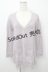 axes femme / 透かしバラロングカーディガン  ラベンダー S-25-10-03-038-AX-TO-AS-ZS