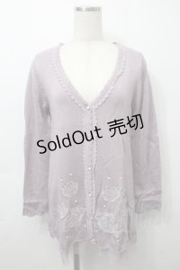 axes femme / 透かしバラロングカーディガン  ラベンダー S-25-10-03-038-AX-TO-AS-ZS
