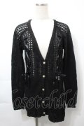 axes femme / 透かし編みxレースアップカーディガン  黒 S-25-10-03-043-AX-TO-AS-ZS