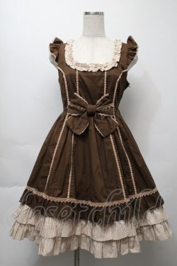 画像1: Angelic Pretty / ストライプフリルレースアップエンジェルジャンパースカート  ブラウン S-25-10-03-058-AP-OP-HR-ZS