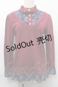 axes femme / 柄ブロッキングプルオーバー  ワイン S-25-10-03-015-AX-TO-AS-ZS
