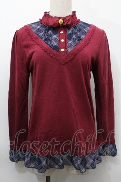 画像1: axes femme / 柄ブロッキングプルオーバー  ワイン S-25-10-03-015-AX-TO-AS-ZS