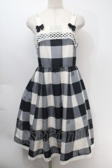 Melody BasKet / Melody Block Checkジャンパースカート  黒ｘオフ S-25-10-06-1042-LO-OP-AS-ZS