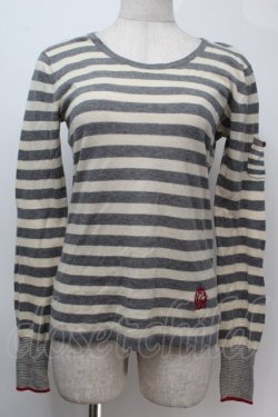 画像1: Lois CRAYON / /ボーダーニット  グレーｘオフ S-25-10-06-1007-LO-TO-AS-ZS