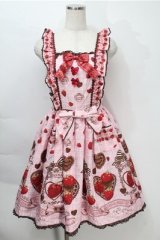 BABY,THE STARS SHINE BRIGHT / Strawberry Loves Chocolate柄エプロンフリルジャンパースカート・カチューシャセット  ピンク S-25-10-06-009-BA-OP-AS-ZS
