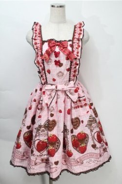 画像1: BABY,THE STARS SHINE BRIGHT / Strawberry Loves Chocolate柄エプロンフリルジャンパースカート・カチューシャセット  ピンク S-25-10-06-009-BA-OP-AS-ZS