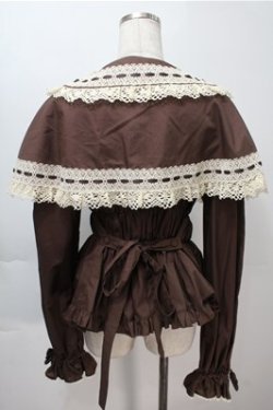 画像2: metamorphose / 【プラスサイズ】木漏れ日のトロイメライ ケープ付き長袖ブラウス  ブラウン S-25-10-08-066-ME-BL-AS-ZS