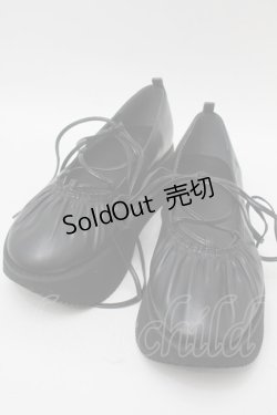 画像1: merry jenny / レースアップギャザー厚底シューズ  黒 S-25-10-09-047-LO-SH-HR-ZS