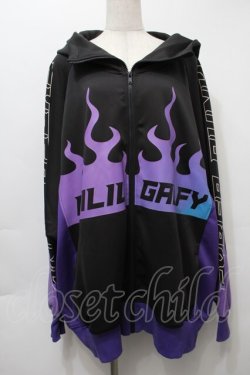 画像1: ililil / ｘGALFY ボリュームハイネックパーカー  黒ｘ紫 S-25-10-10-034-PU-JA-HR-ZS