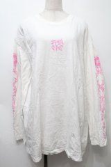 KRY CLOTHING / 「SUICIDE」ロングTシャツ  白ｘピンク S-25-10-10-019-EL-TS-HR-ZS
