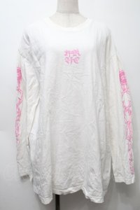 KRY CLOTHING / 「SUICIDE」ロングTシャツ  白ｘピンク S-25-10-10-019-EL-TS-HR-ZS