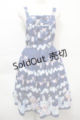 axes femme kawaii / ランドリー柄ジャンスカ  紺 S-25-10-12-041-AX-OP-HR-ZS