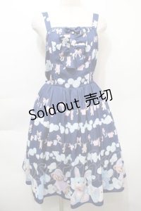 axes femme kawaii / ランドリー柄ジャンスカ  紺 S-25-10-12-041-AX-OP-HR-ZS