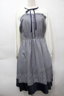 画像1: axes femme / ビスチェ切替チェック柄ワンピース  オフｘ紺 S-25-10-12-042-AX-OP-HR-ZS