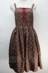 axes femme kawaii / ハートドット柄ジャンスカ  ブラウン S-25-10-12-045-AX-OP-HR-ZS