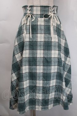 画像1: axes femme / レースアップ起毛チェックスカート  オフｘグリーン S-25-10-12-051-AX-SK-HR-ZS
