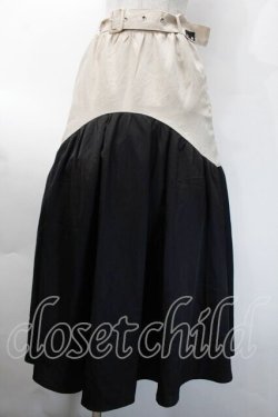 画像1: NieR Clothing / バイカラーロングスカート  黒ｘベージュ S-25-10-12-059-PU-SK-HR-ZS