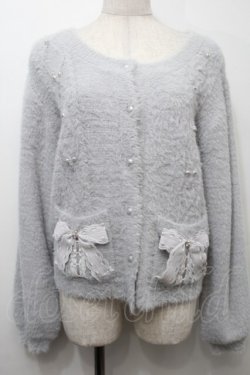 画像1: axes femme / リボン付フェザーニットカーディガン  グレー S-25-10-12-020-AX-TO-HR-ZS