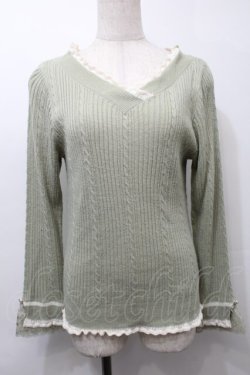 画像1: axes femme / バイカラーＶネックニットプルオーバー  グリーン S-25-10-12-024-AX-TO-HR-ZS