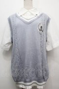 NOEMIE / チェック付きベストレイヤード風ユユニセックスニット  白ｘサックス S-25-10-14-010-LO-BL-HR-ZS