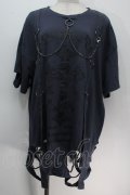 NOEMIE / クロスチェーンダメージユニセックスTシャツ  紺 S-25-10-14-015-LO-TO-HR-ZS