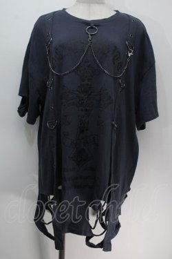 画像1: NOEMIE / クロスチェーンダメージユニセックスTシャツ  紺 S-25-10-14-015-LO-TO-HR-ZS