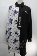 NOEMIE / クロミｘ病みくまネクタイ付きモノグラムユニセックスシャツ  黒ｘ白 S-25-10-14-025-LO-TS-HR-ZS