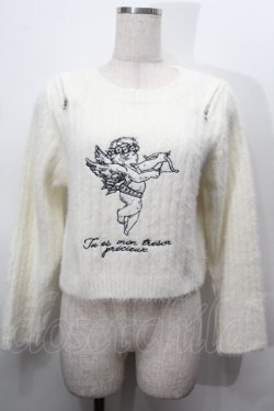 画像1: NOEMIE / 天使刺繍肩ジップフェザーニット  オフ S-25-10-14-004-LO-TO-HR-ZS