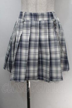 画像1: NOEMIE / チェーン付きチェックプリーツスカート  ブルーｘ白 S-25-10-14-051-LO-SK-HR-ZS