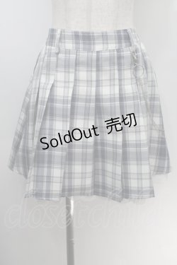 画像1: NOEMIE / チェーン付きチェックプリーツスカート  ブルーｘ白 S-25-10-14-051-LO-SK-HR-ZS