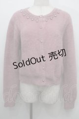 an another angelus / パールチョーカー風シャギーニットカーディガン  ピンク S-25-10-15-018-CA-TO-AS-ZS