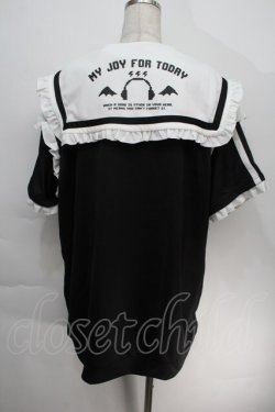 画像2: NOEMIE / クロミ フリルセーラージャージチュニック  黒ｘ白 S-25-10-15-037-LO-TS-HR-ZS