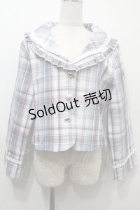 Virally / 星名桜子 チェックフリルジャケット L ブルー S-25-10-16-031-LO-JA-HR-ZS
