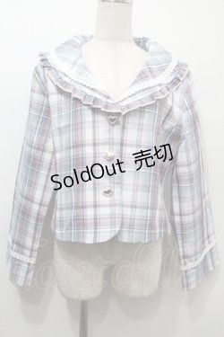 画像1: Virally / 星名桜子 チェックフリルジャケット L ブルー S-25-10-16-031-LO-JA-HR-ZS