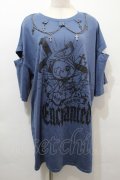 NOEMIE / 病みねこチェーンダメージユニセックスTシャツ  紺 S-25-10-16-033-LO-TO-HR-ZS